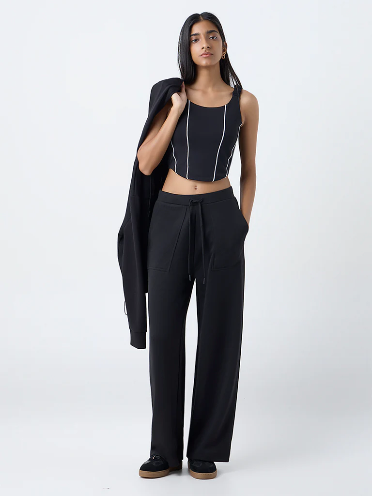 Studiofit Black Solid High-Rise Track Pants