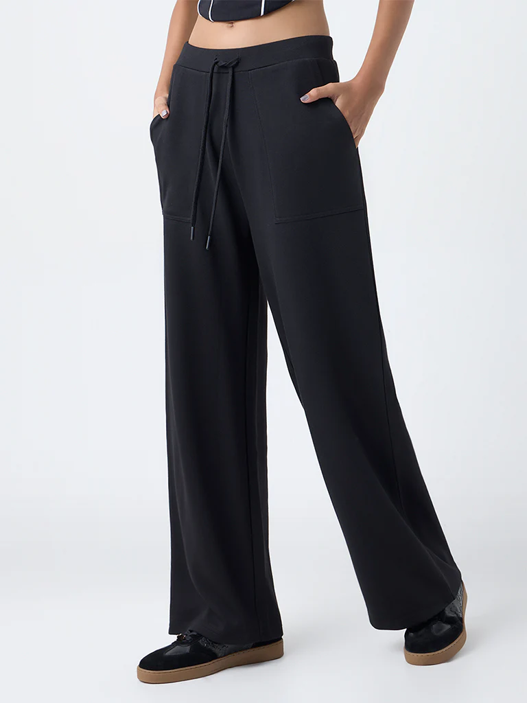 Studiofit Black Solid High-Rise Track Pants - Image 2