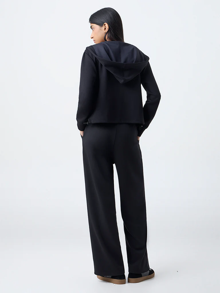 Studiofit Black Solid High-Rise Track Pants - Image 4