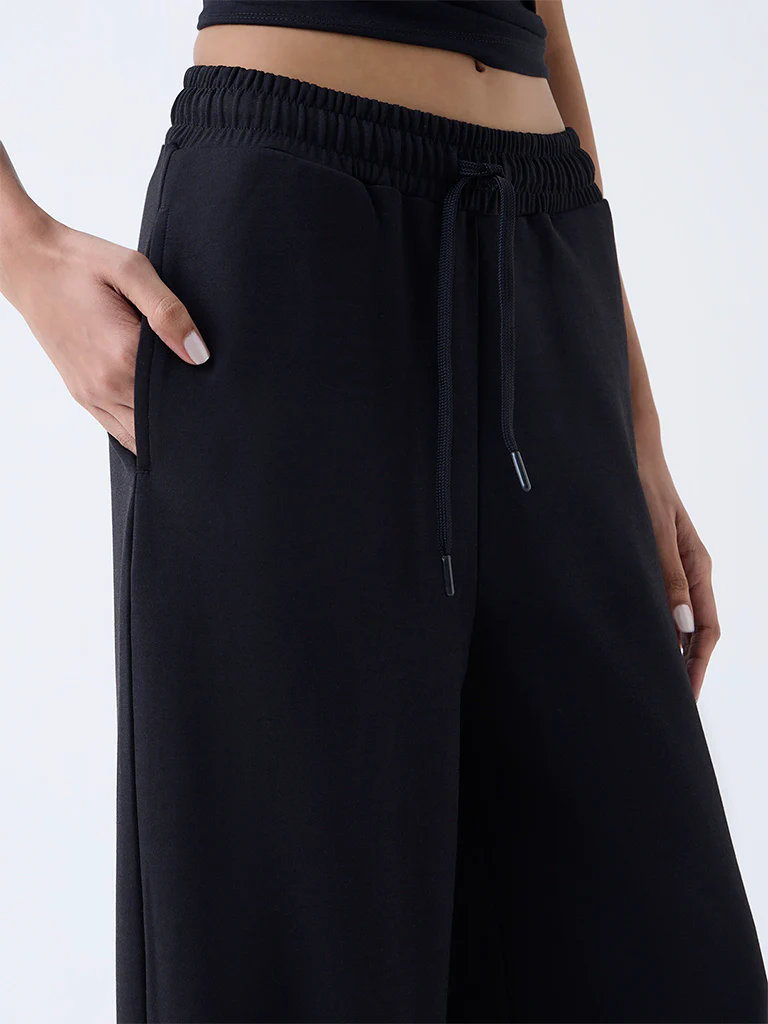 Studiofit Black Solid High-Rise Track Pants - Image 3