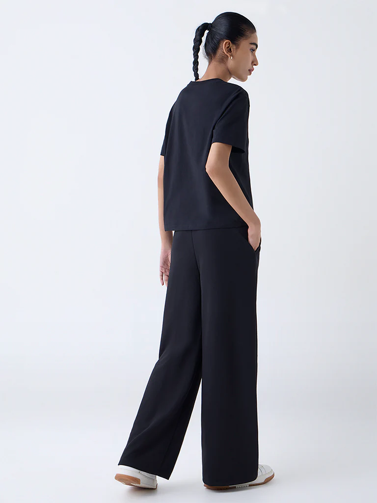 Studiofit Black Solid High-Rise Track Pants - Image 4