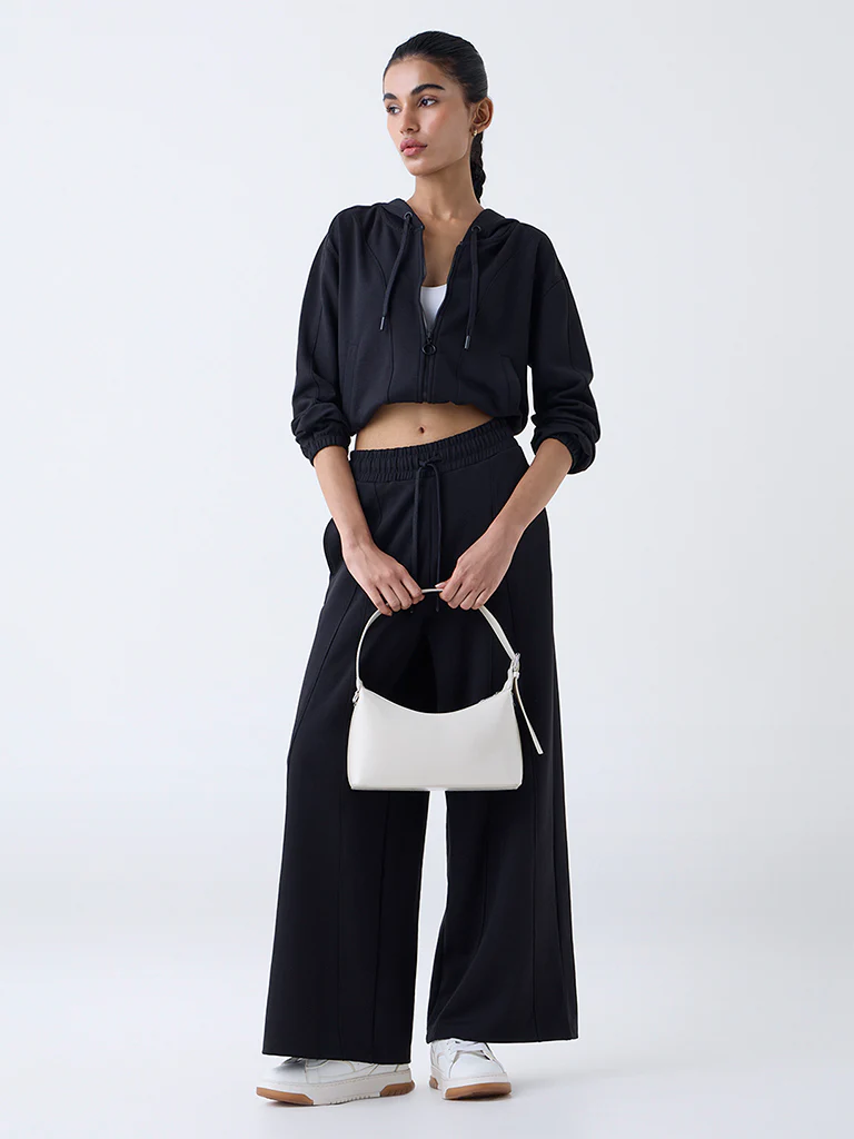 Studiofit Black Solid Hooded Jacket - Image 2