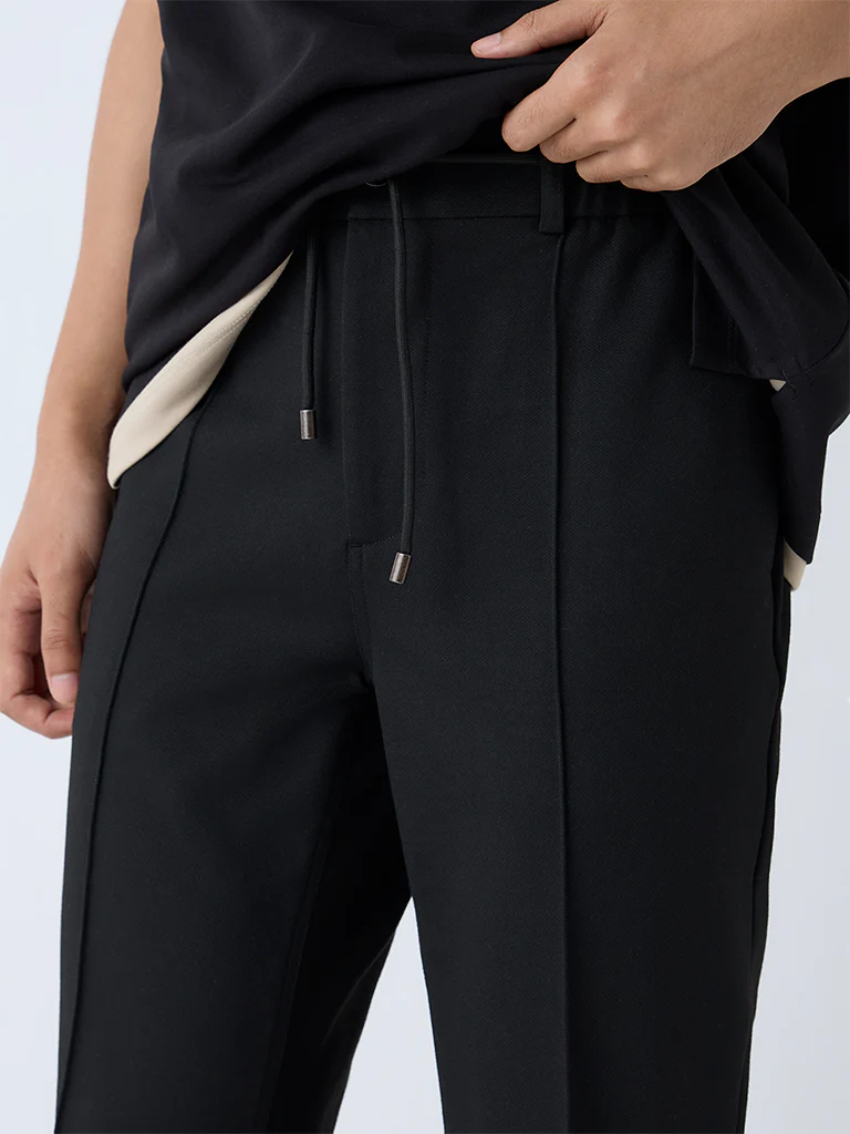 Studiofit Black Solid Relaxed-Fit Mid-Rise Pants - Image 4