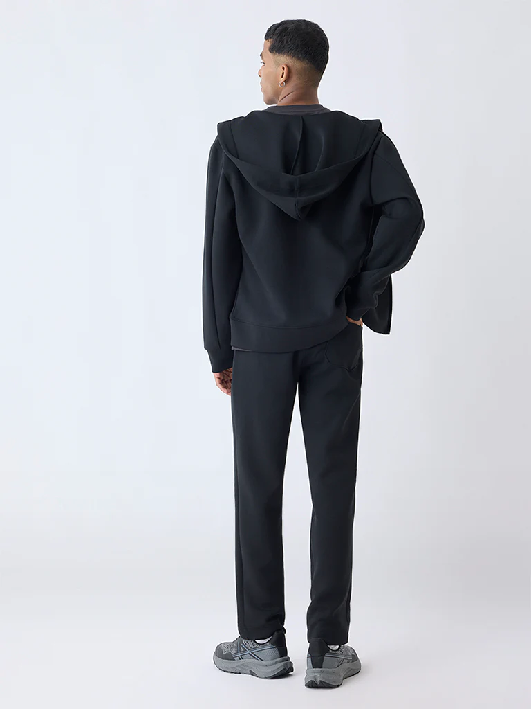 Studiofit Black Solid Relaxed-Fit Mid-Rise Track Pants - Image 5