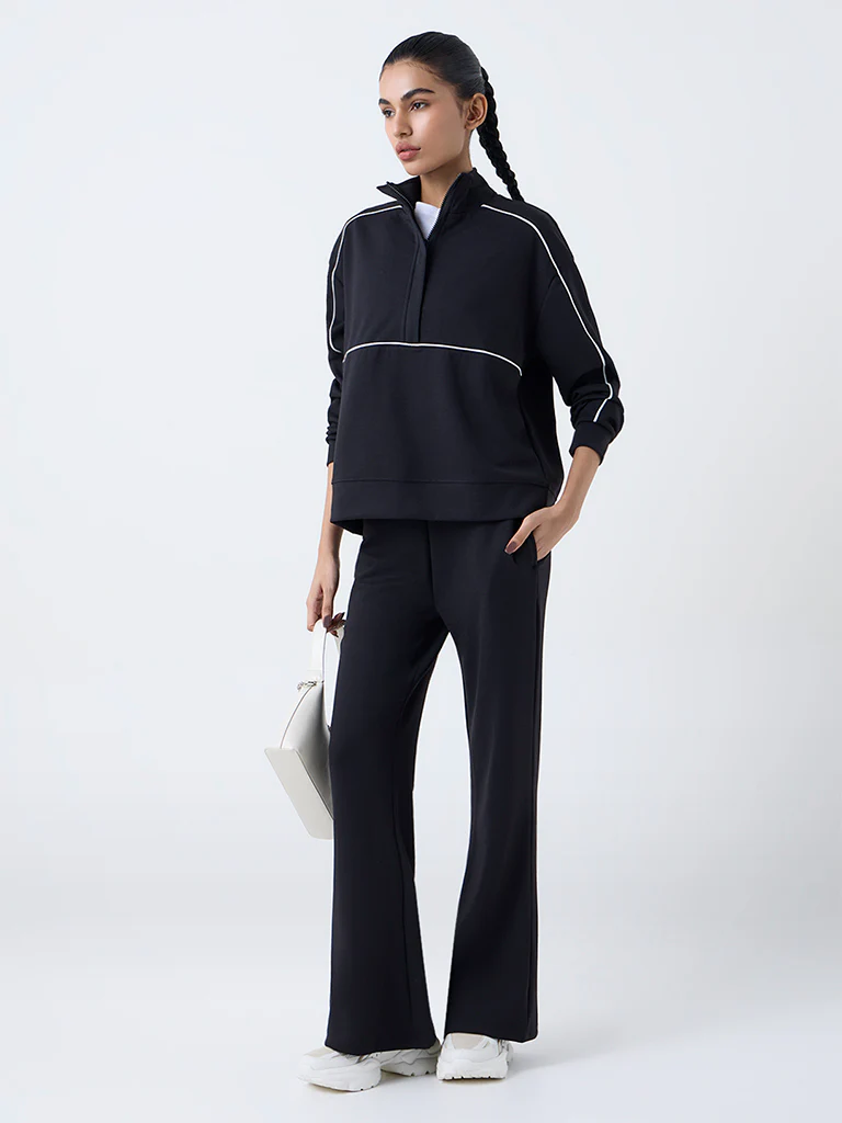 Studiofit Black Stripe Detailed Quarter-Zip Sweatshirt - Image 2