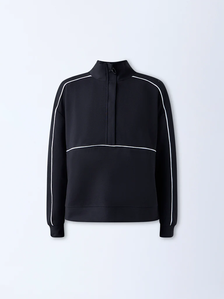 Studiofit Black Stripe Detailed Quarter-Zip Sweatshirt - Image 5