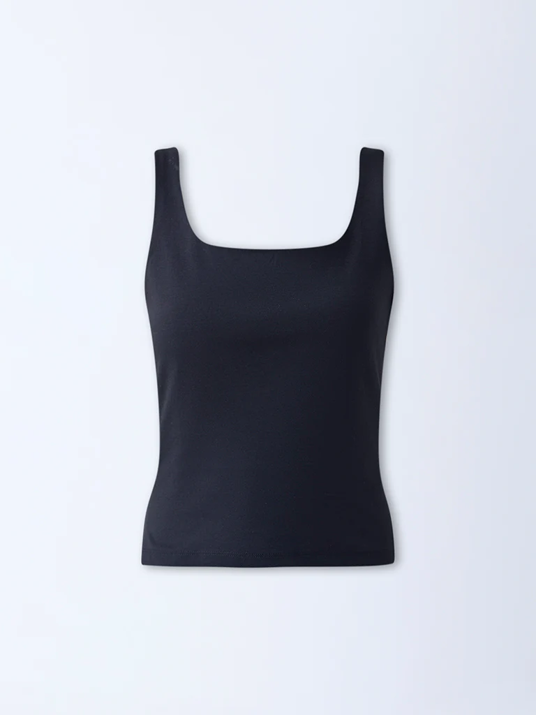 Studiofit Black Striped Cotton-Blend Top - Image 5