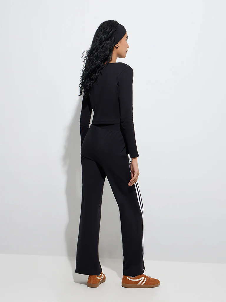 Studiofit Black Striped High-Rise Cotton-Blend Track Pants - Image 4
