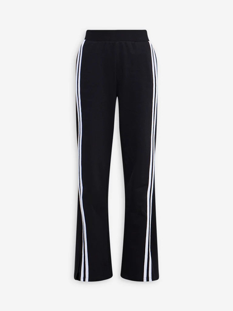 Studiofit Black Striped High-Rise Cotton-Blend Track Pants - Image 5