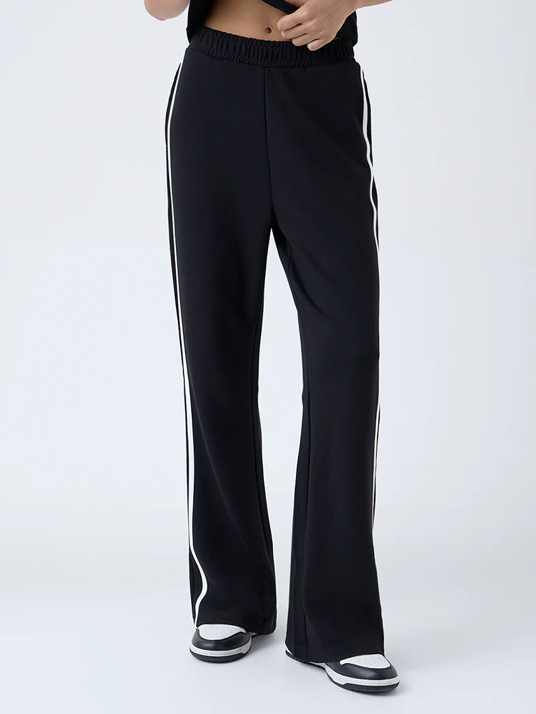 Studiofit Black Striped High-Rise Pants - Image 2
