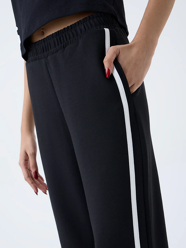 Studiofit Black Striped High-Rise Pants - Image 3