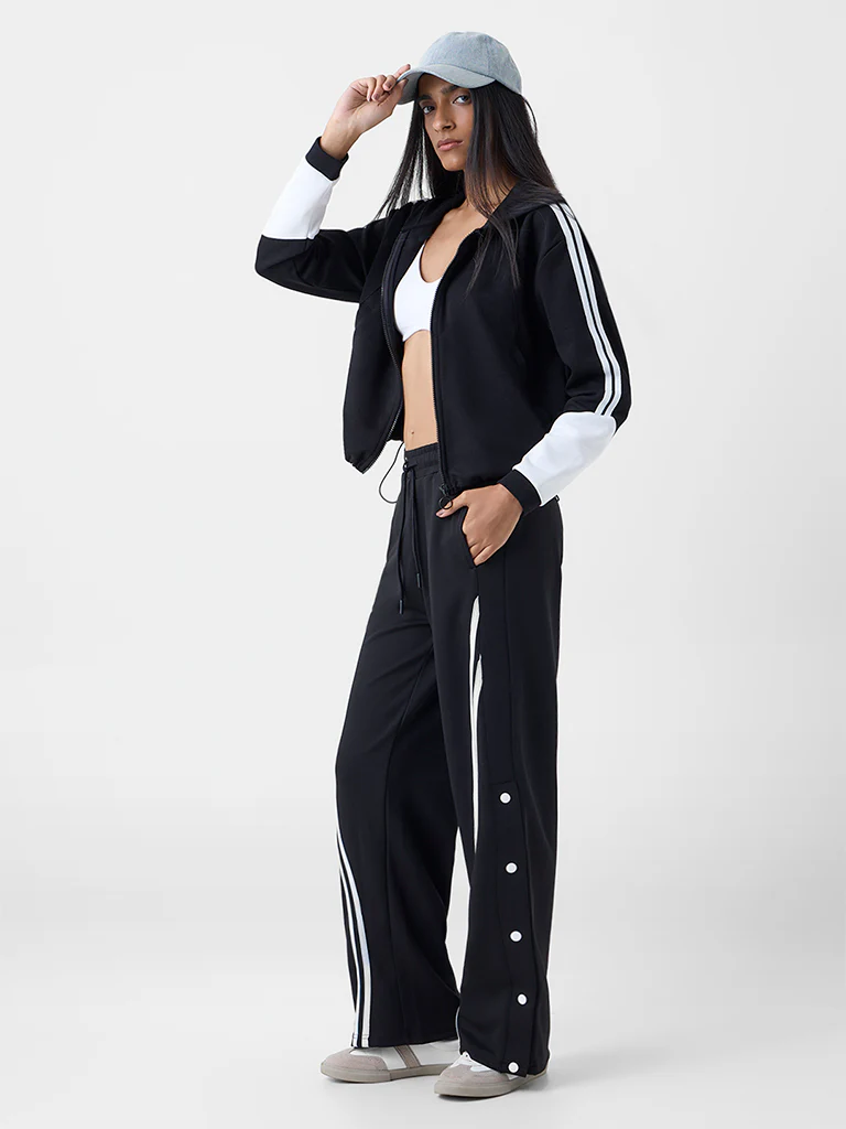 Studiofit Black Striped Hooded Jacket