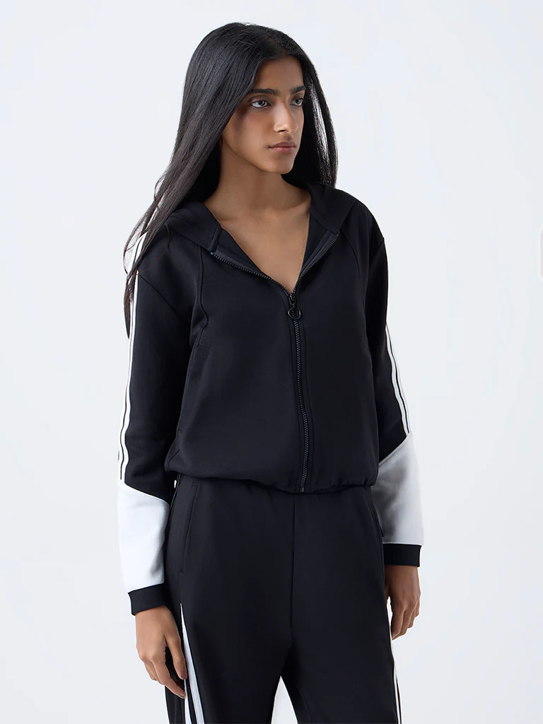 Studiofit Black Striped Hooded Jacket - Image 2