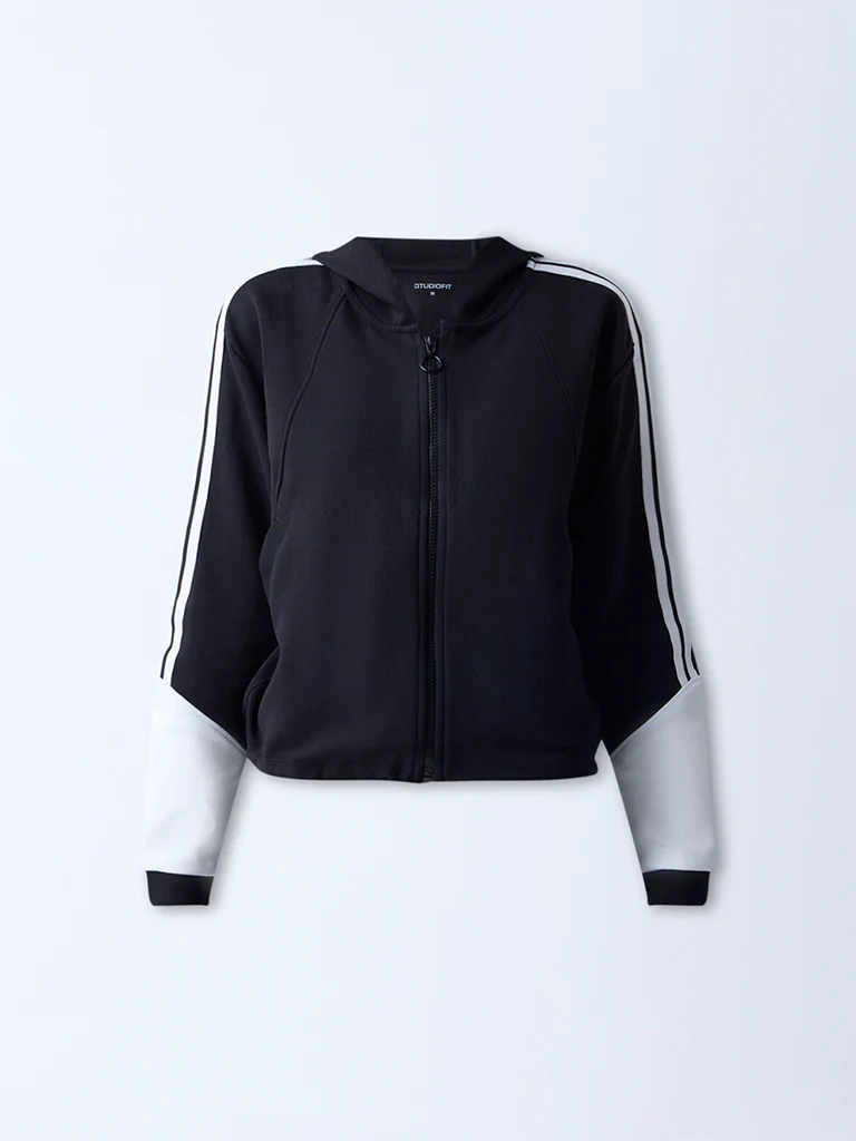 Studiofit Black Striped Hooded Jacket - Image 5