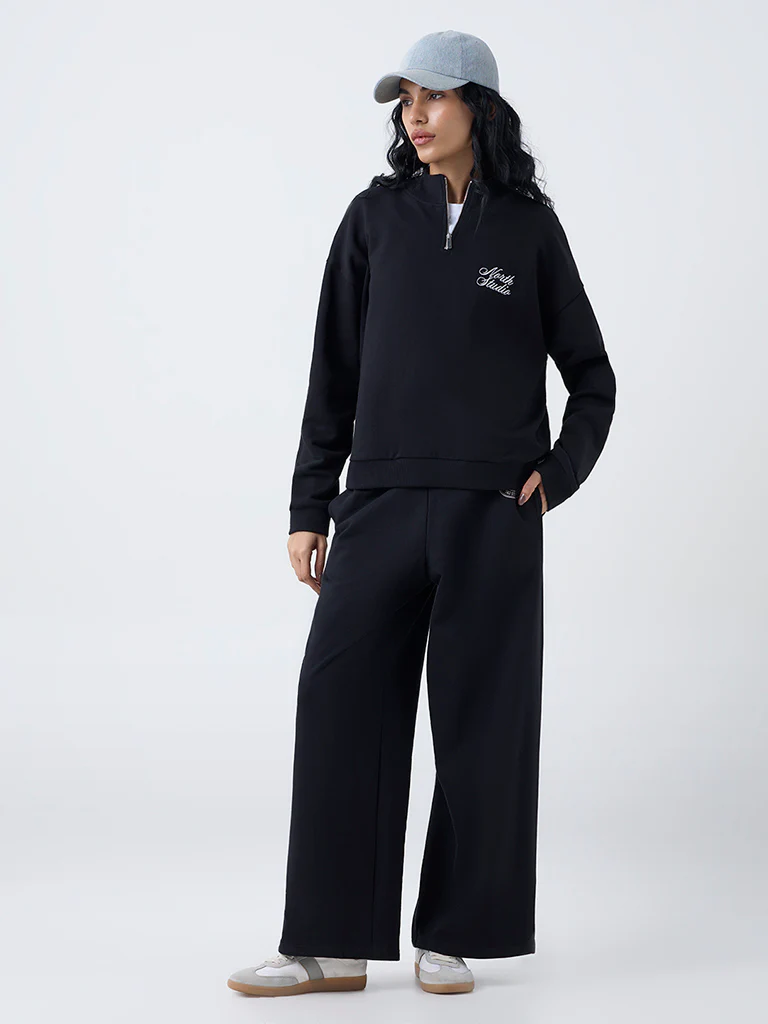 Studiofit Black Text Design Cotton Sweatshirt - Image 2