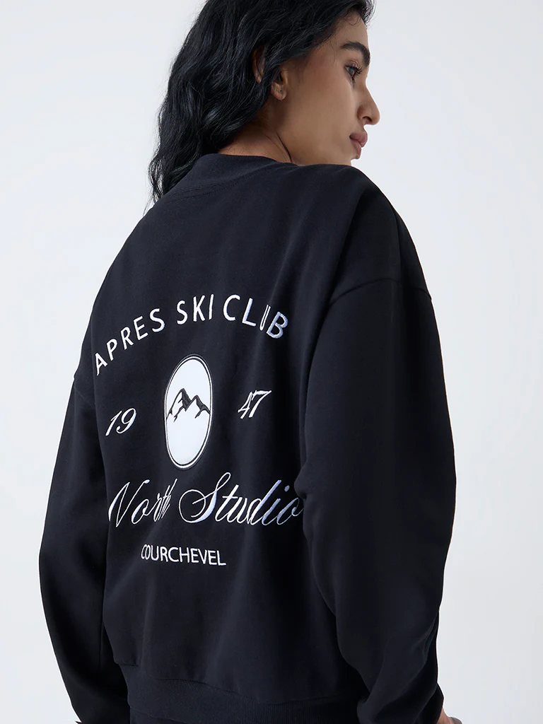 Studiofit Black Text Design Cotton Sweatshirt - Image 3