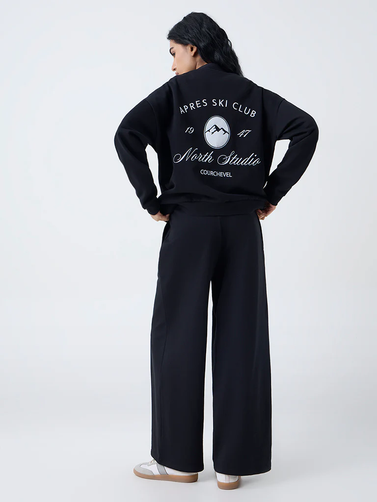 Studiofit Black Text Design Cotton Sweatshirt - Image 4