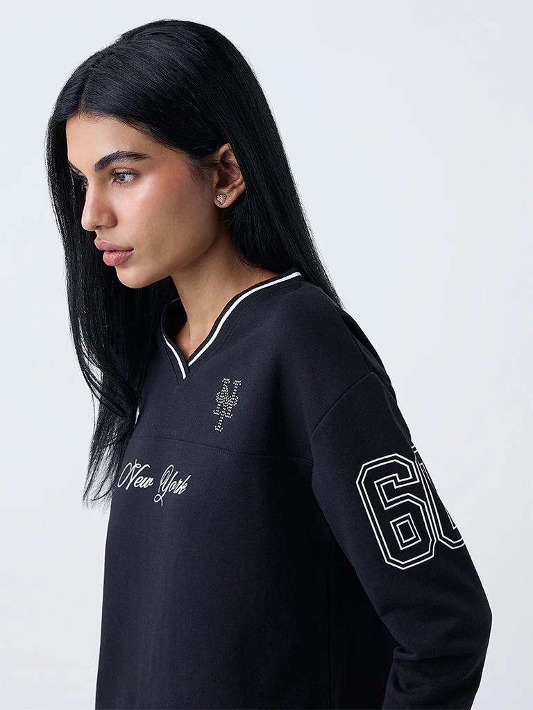 Studiofit Black Text Printed Cotton-Blend T-Shirt - Image 3