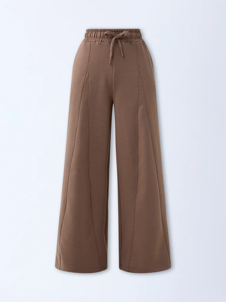 Studiofit Brown Solid High-Rise Track Pants - Image 5