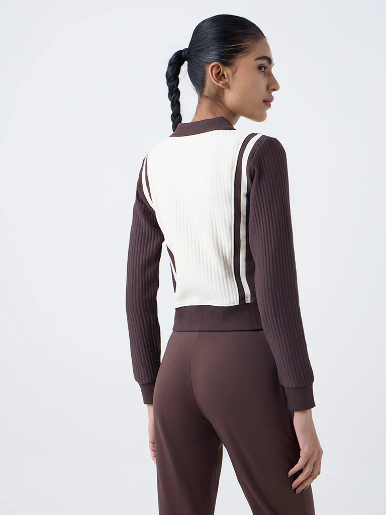 Studiofit Cream Colour-Blocked Cotton-Blend Jacket - Image 4