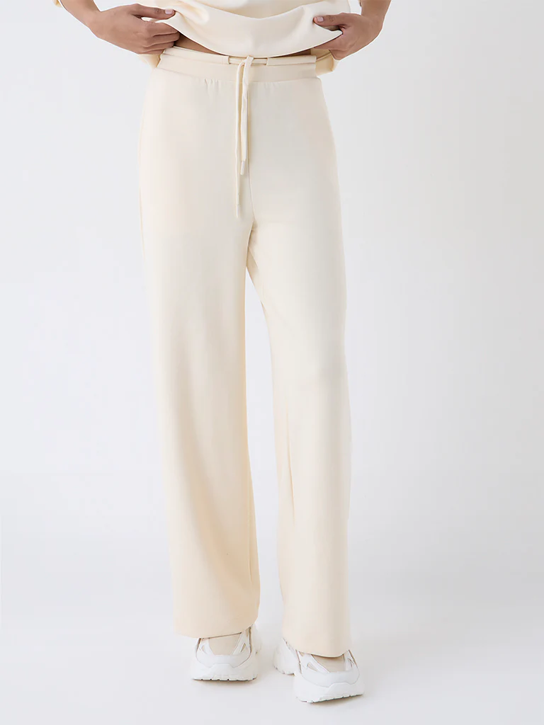Studiofit Cream Solid High-Rise Pants - Image 2