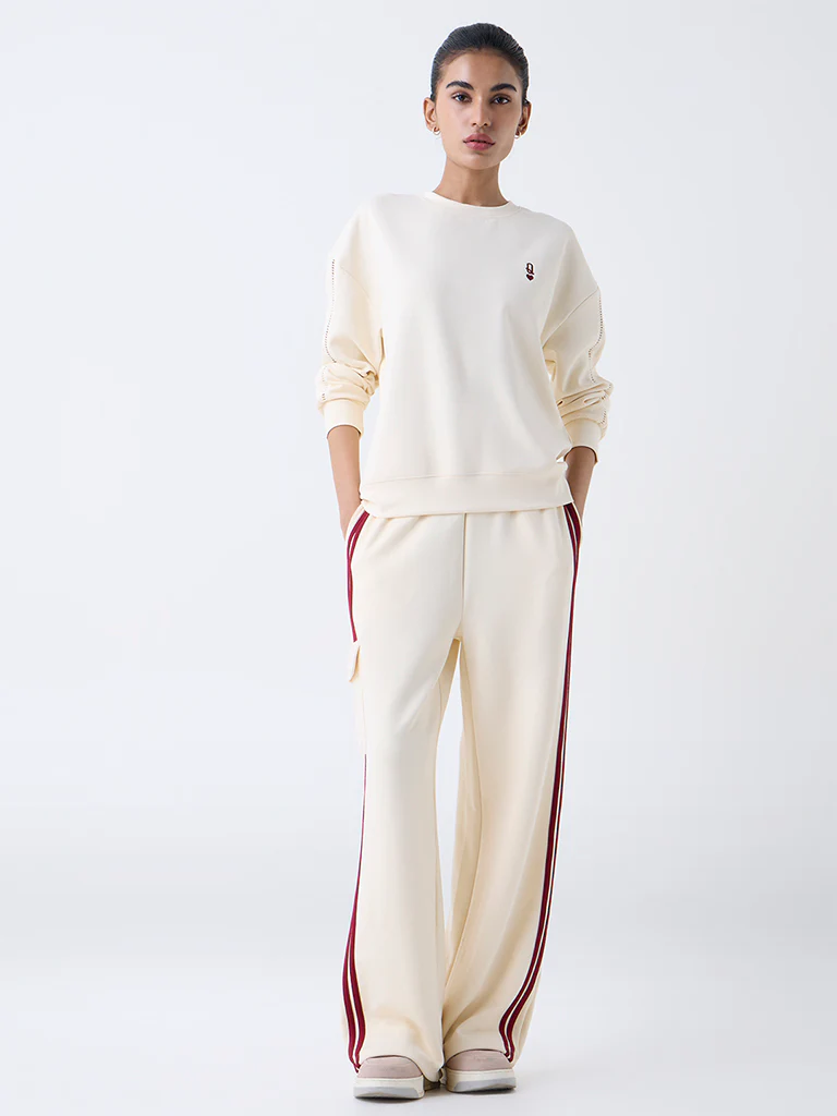Studiofit Cream Solid Sweatshirt - Image 2