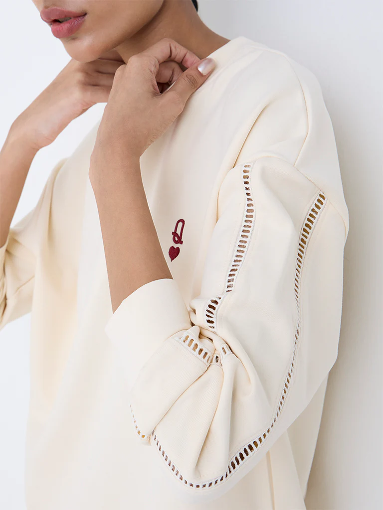 Studiofit Cream Solid Sweatshirt - Image 3