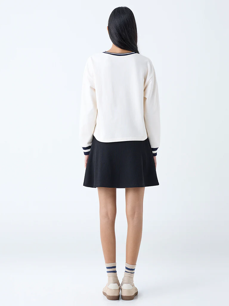 Studiofit Cream Text Detailed Cotton Sweatshirt - Image 4