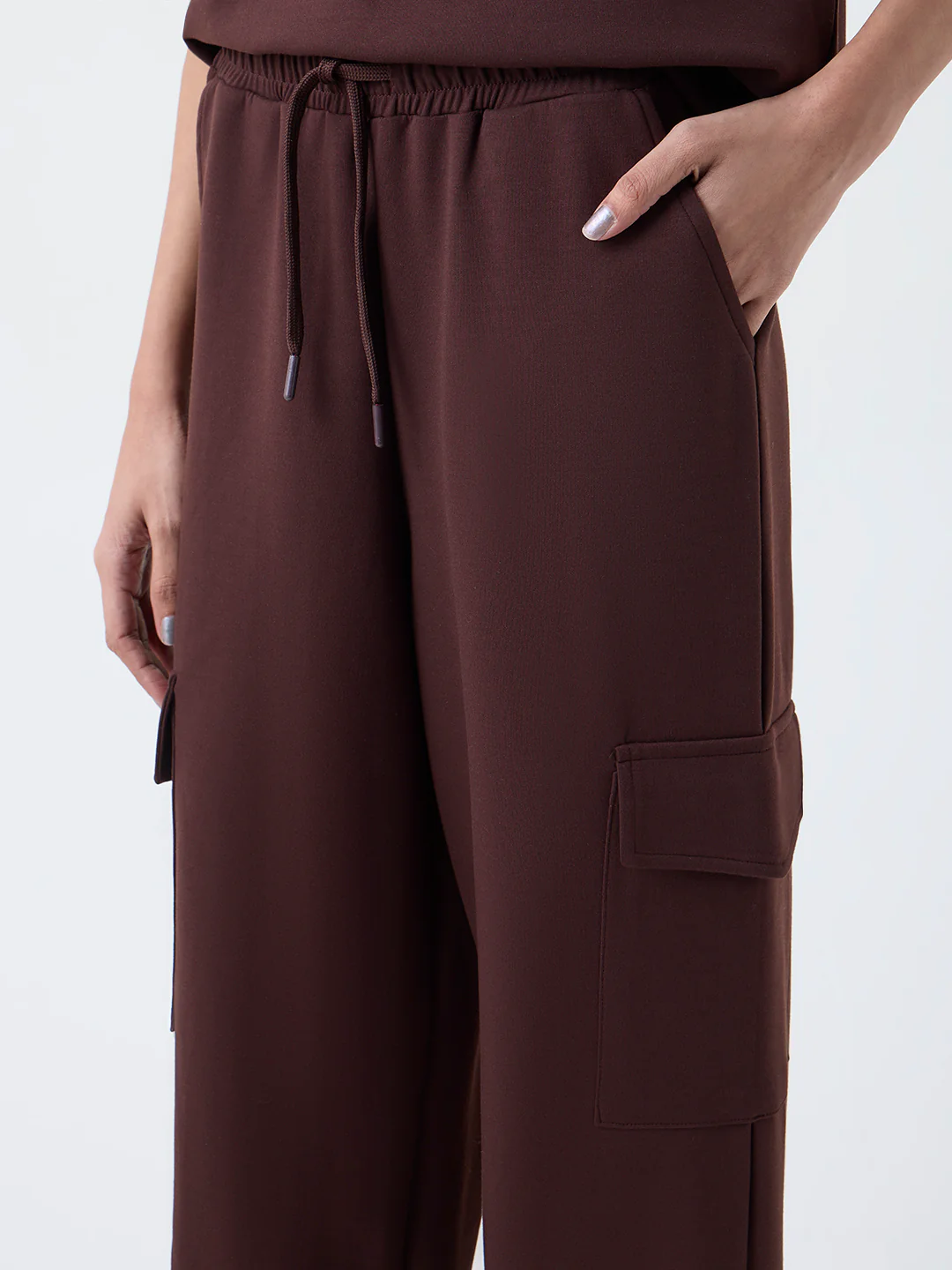 Studiofit Dark Brown High-Rise Cargo Track Pants - Image 3