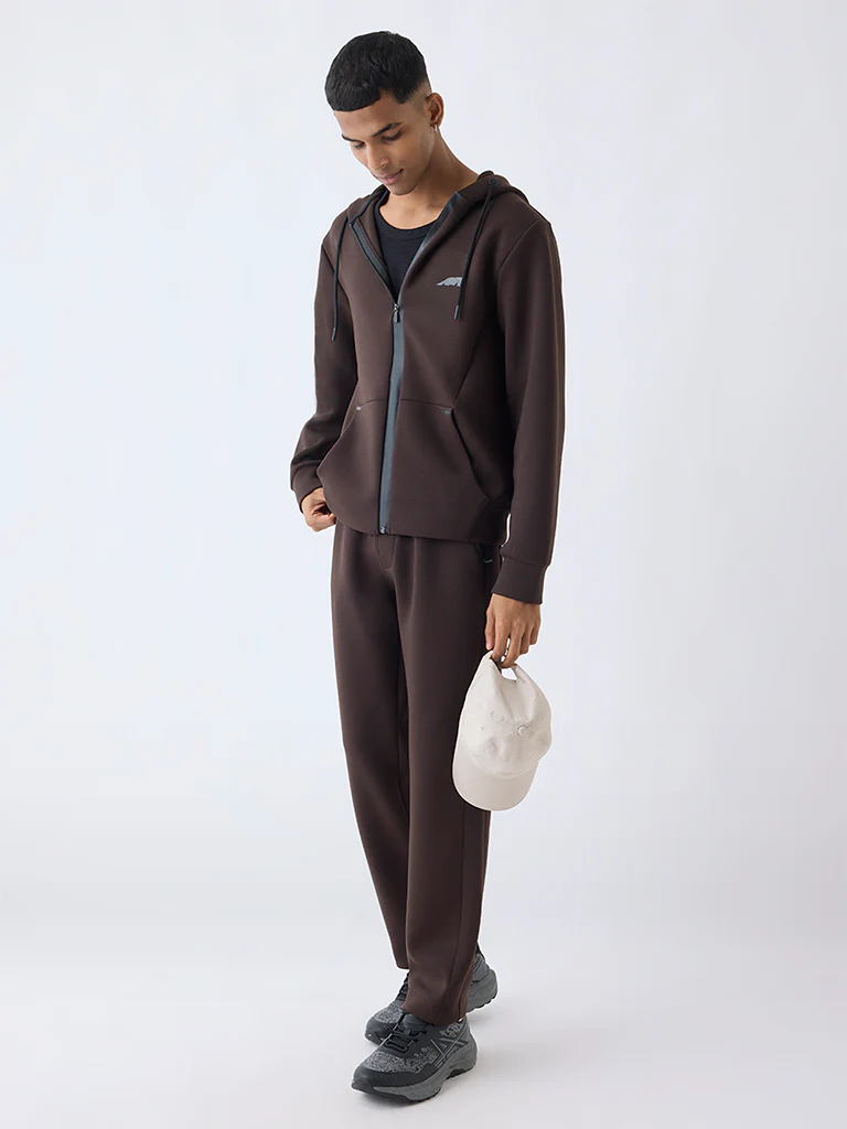 Studiofit Dark Brown Relaxed-Fit Hooded Jacket - Image 3
