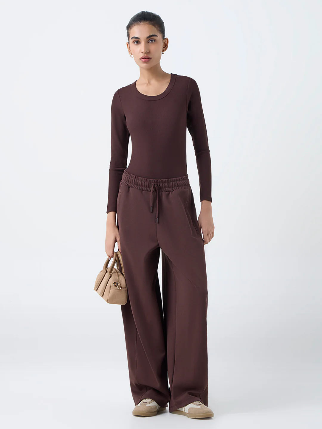 Studiofit Dark Brown Ribbed-Textured Bodysuit