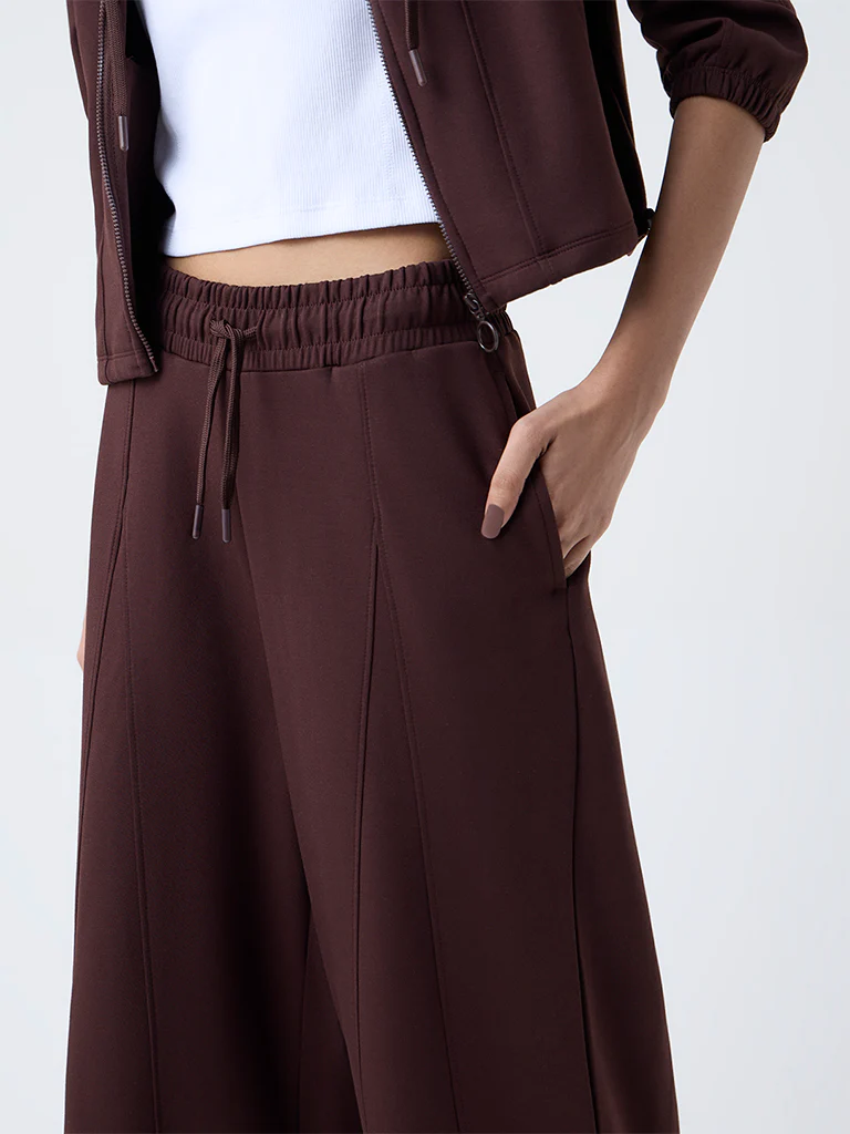 Studiofit Dark Brown Solid High-Rise Track Pants - Image 3