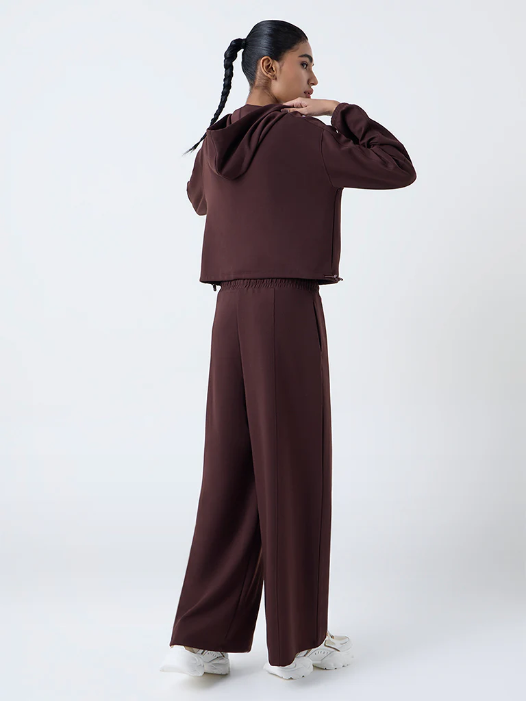 Studiofit Dark Brown Solid High-Rise Track Pants - Image 4