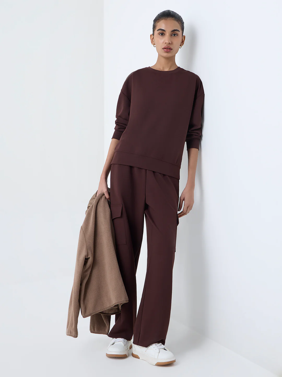 Studiofit Dark Brown Solid Sweatshirt - Image 2