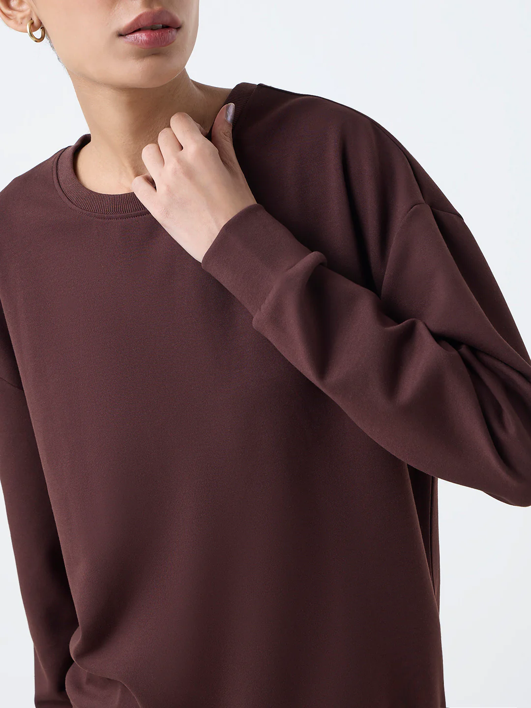 Studiofit Dark Brown Solid Sweatshirt - Image 3