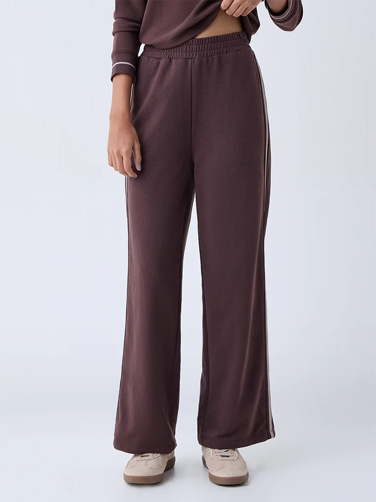 Studiofit Dark Brown Stripe Printed High-Rise Pants - Image 2