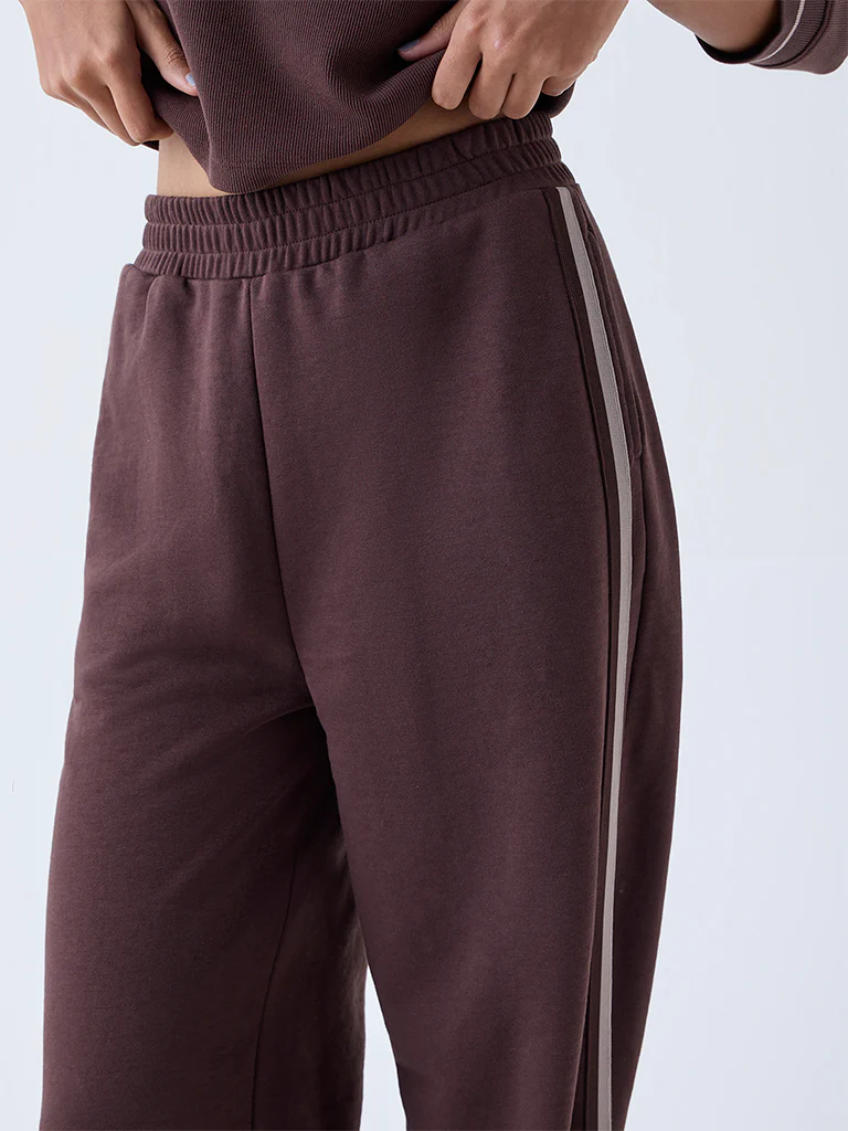 Studiofit Dark Brown Stripe Printed High-Rise Pants - Image 3