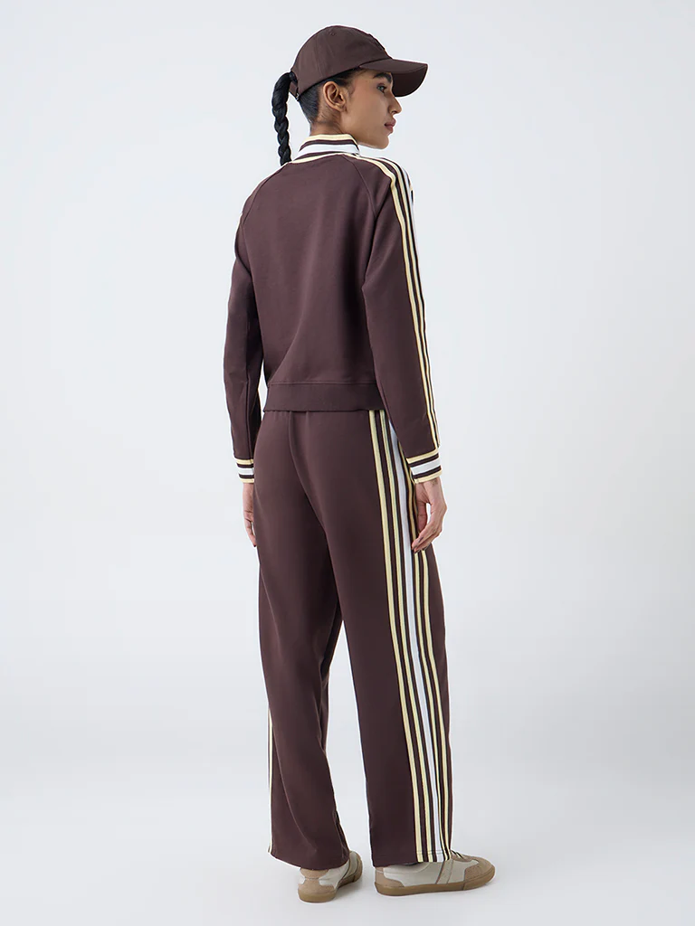 Studiofit Dark Brown Striped High-Rise Pants - Image 4