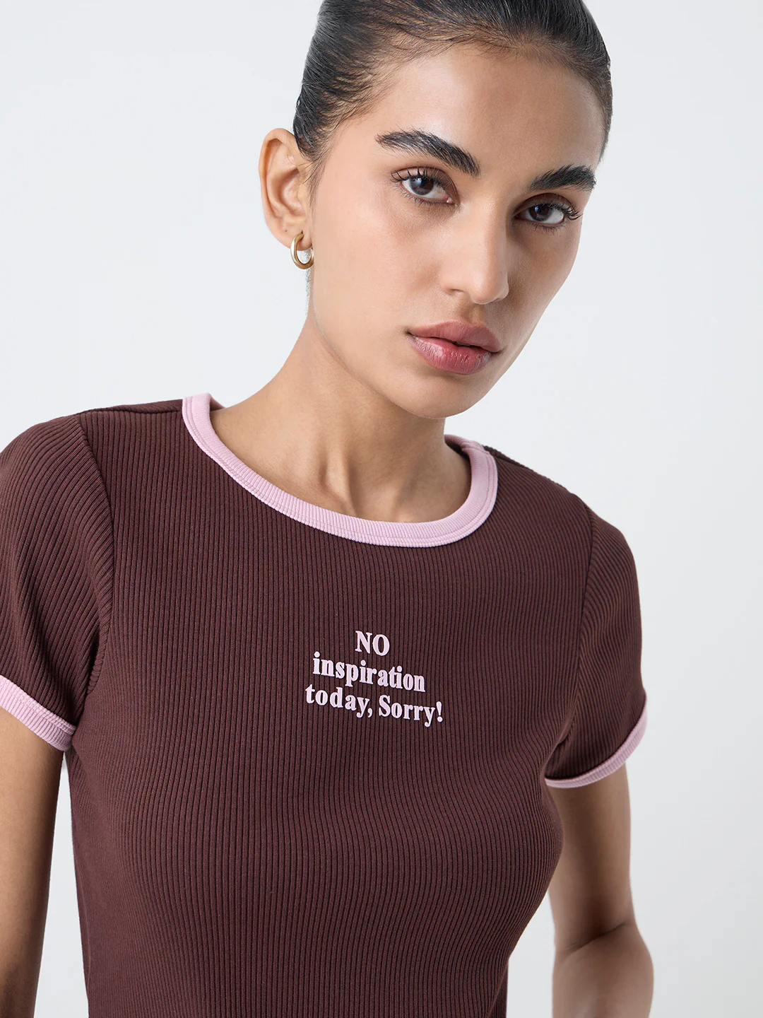 Studiofit Dark Brown Typographic Cotton-Blend T-Shirt - Image 3