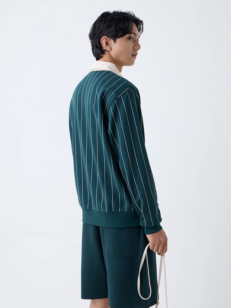 Studiofit Dark Green Relaxed-Fit Cotton-Blend T-Shirt - Image 4