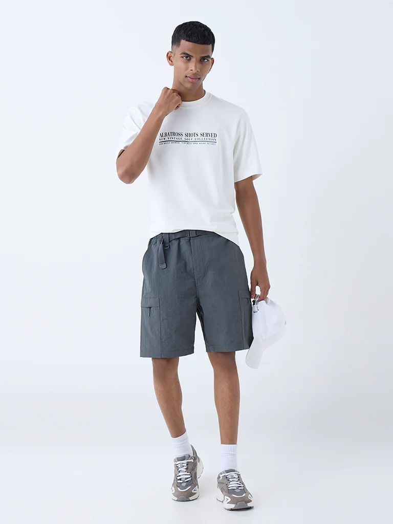 Studiofit Dark Grey Relaxed-Fit Mid-Rise Shorts