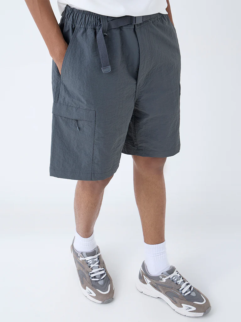 Studiofit Dark Grey Relaxed-Fit Mid-Rise Shorts - Image 3