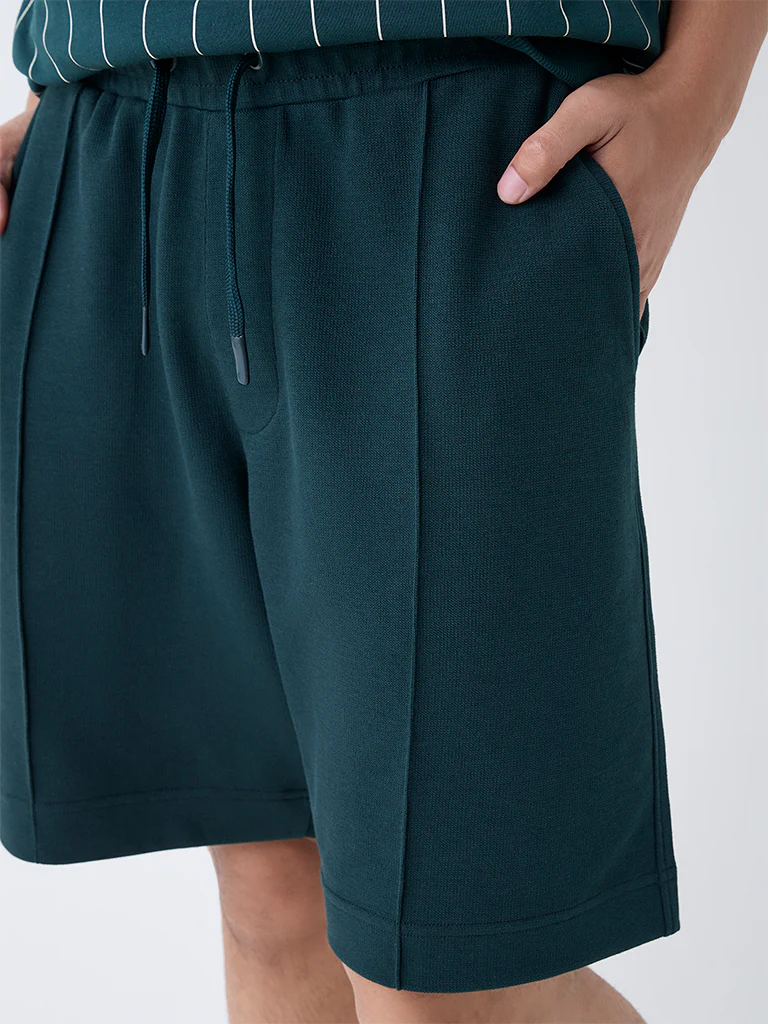 Studiofit Green Solid Relaxed-Fit Mid-Rise Cotton-Blend Shorts - Image 4