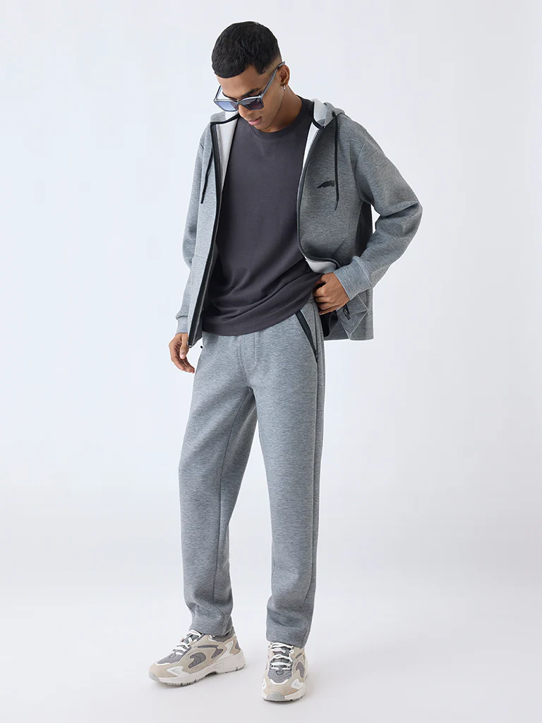 Studiofit Grey Relaxed-Fit Mid-Rise Track Pants