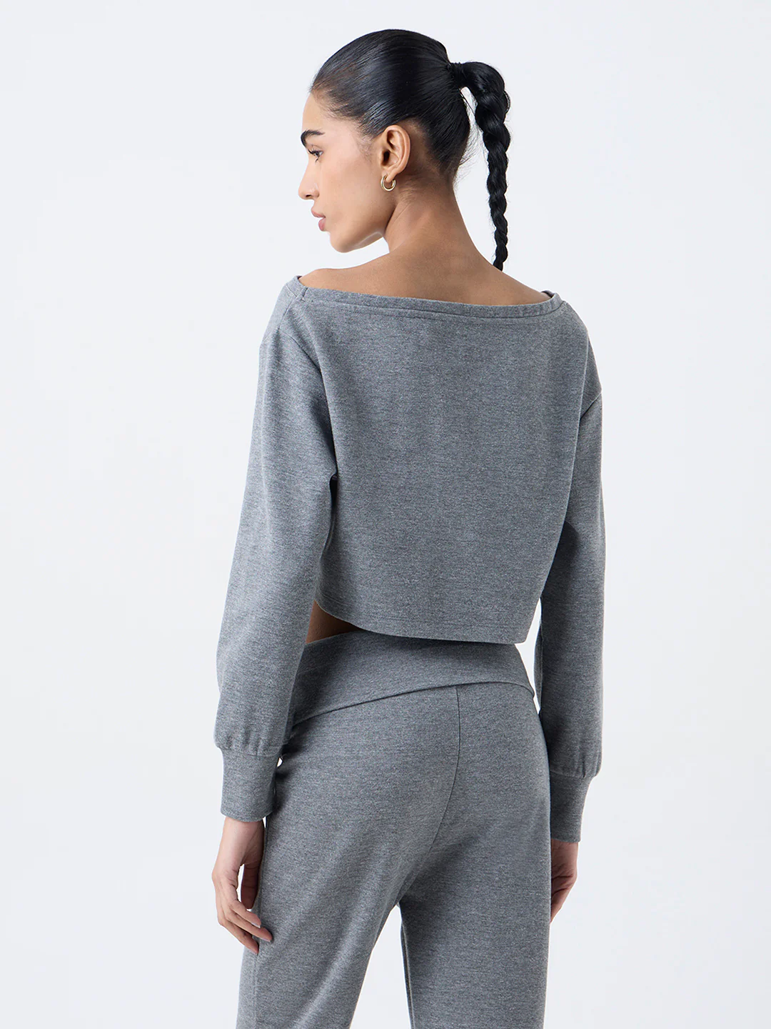 Studiofit Grey Solid Cotton-Blend T-Shirt - Image 4