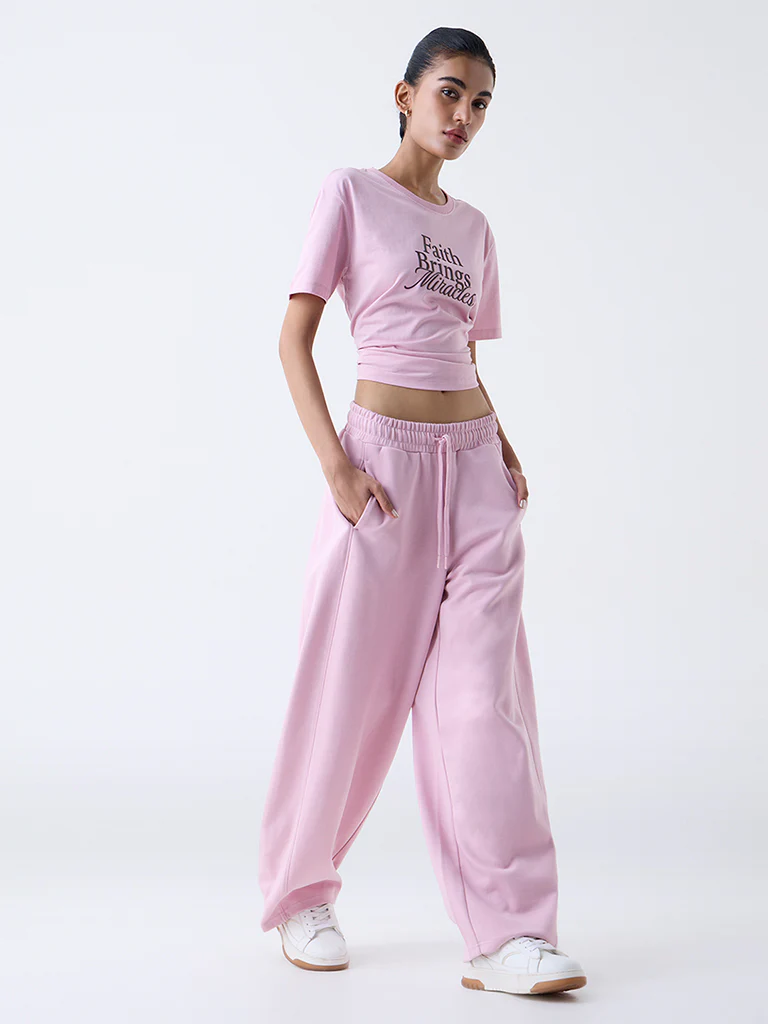 Studiofit Light Pink Text Design Cotton T-Shirt - Image 2