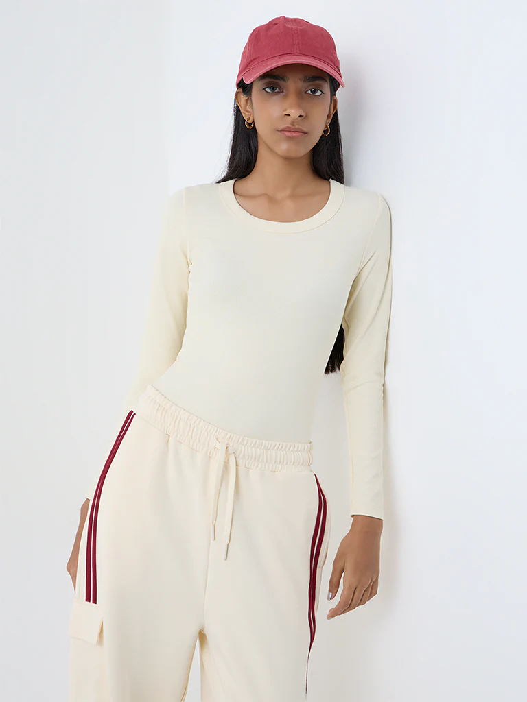 Studiofit Light Yellow Ribbed-Textured Bodysuit
