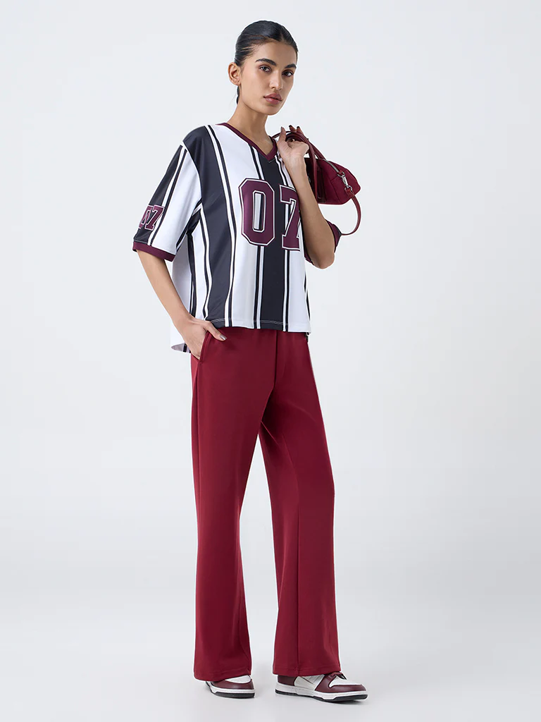 Studiofit Maroon Solid High-Rise Pants
