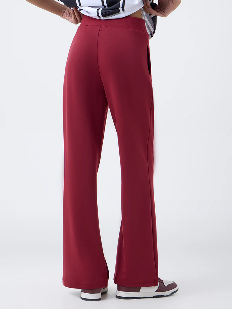Studiofit Maroon Solid High-Rise Pants - Image 4