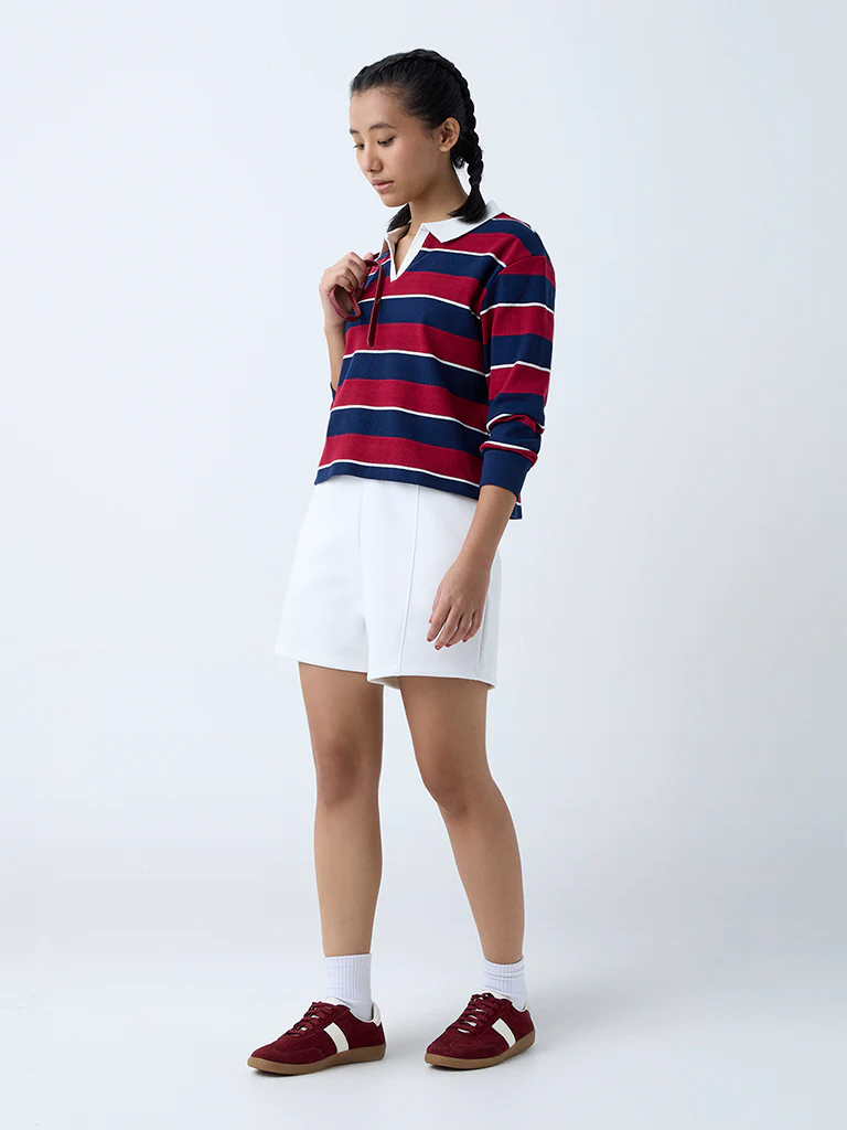 Studiofit Maroon Stripe Cotton-Blend T-Shirt - Image 2